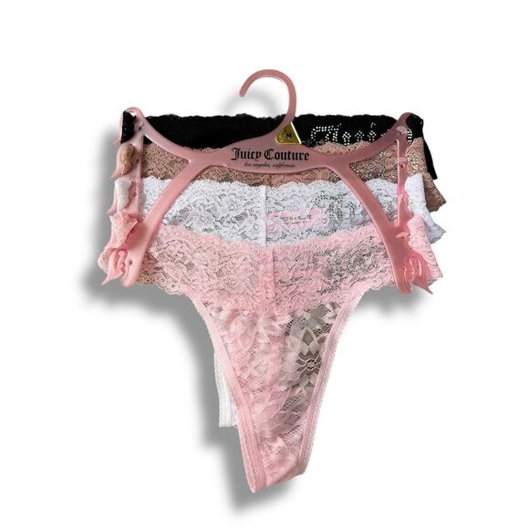 Juicy Couture 4 Pack Lace Lingerie Thong Set McBling Y2K Size Medium - Picture 9 of 9